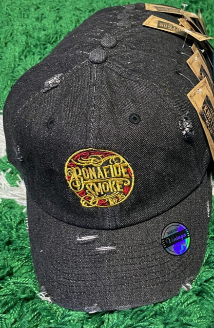 Bonafide Smoke Distressed Denim Dad Hat Black