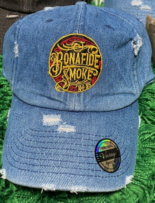 Bonafide Smoke Distressed Denim Dad Hat Blue