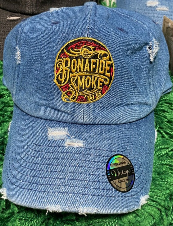 Bonafide Smoke Distressed Denim Dad Hat Blue